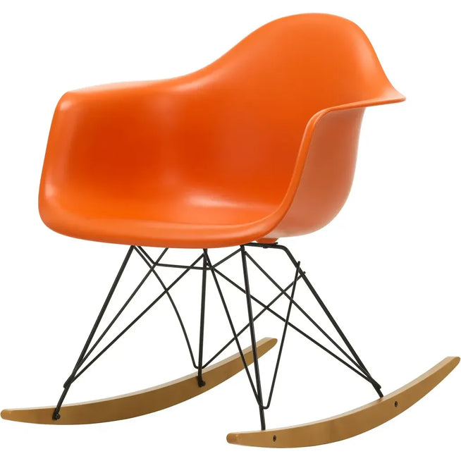 Photo of Eames Plastic Armchair RAR - 43 Rusty Orange - Basic Dark Base - Golden Maple - Dining Chairs - Metal/Wood/Plastic