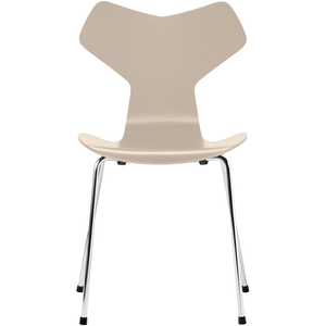 Photo of 3130 Grand Prix, lacquered, Light beige, Underframe chrome-plated steel - dining chairs - Arne Jacobsen - Beige - Metal/wood