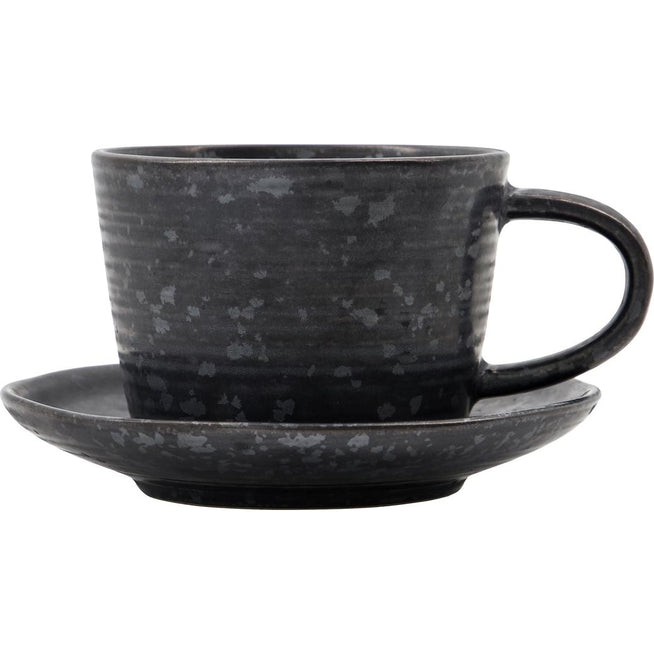 Photo of Peony Cup and Saucer Black/Brown Set of 4 Pieces