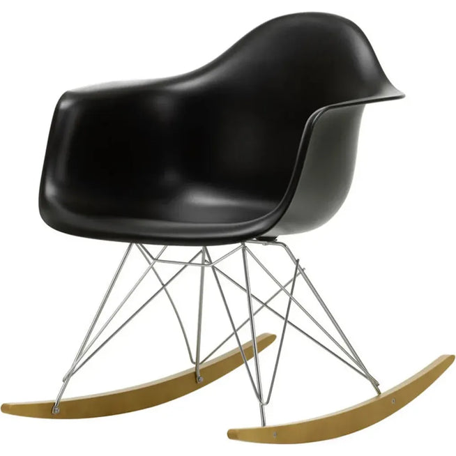 Photo of Eames Plastic Armchair RAR - 12 Deep Black - Chrome Base - Golden Maple - Dining Chairs - Metal/Wood/Plastic
