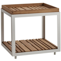Thumbnail photo of Level Side Table, White, Table Top: Teak - Coffee Table Outdoor - Bykato - White - Metal/Wood