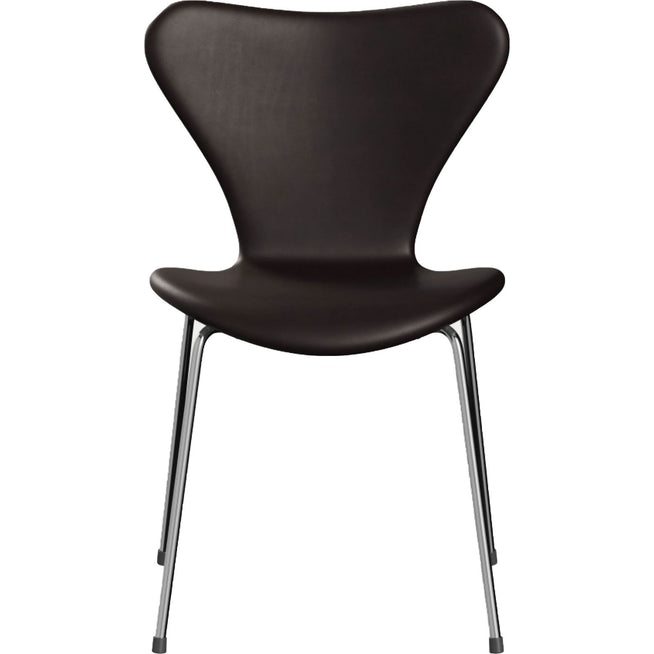 Photo of 3107 Sjuan - Fully upholstered, Leather, Grace Dark Brown - Dining chairs - Arne Jacobsen - Brown - Leather/metal/wood