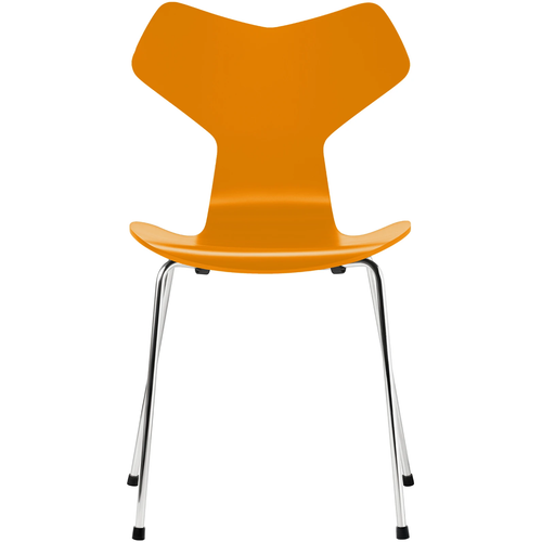 Photo of 3130 Grand Prix, Lacquered, Burnt Yellow, Underframe Chrome Steel - Dining chairs - Arne Jacobsen - Yellow - Metal/wood