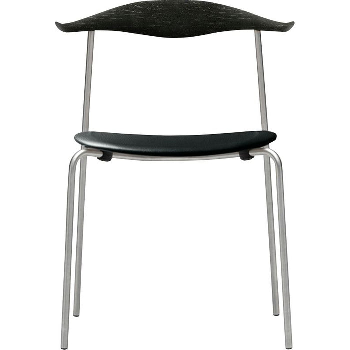 Photo of Carl Hansen - Ch88P - Upholstered seat, black lacquered oak, leather group A Loke - 7150, stainless steel legs - dining chairs - Hans J. Wegner - black - metal/wood