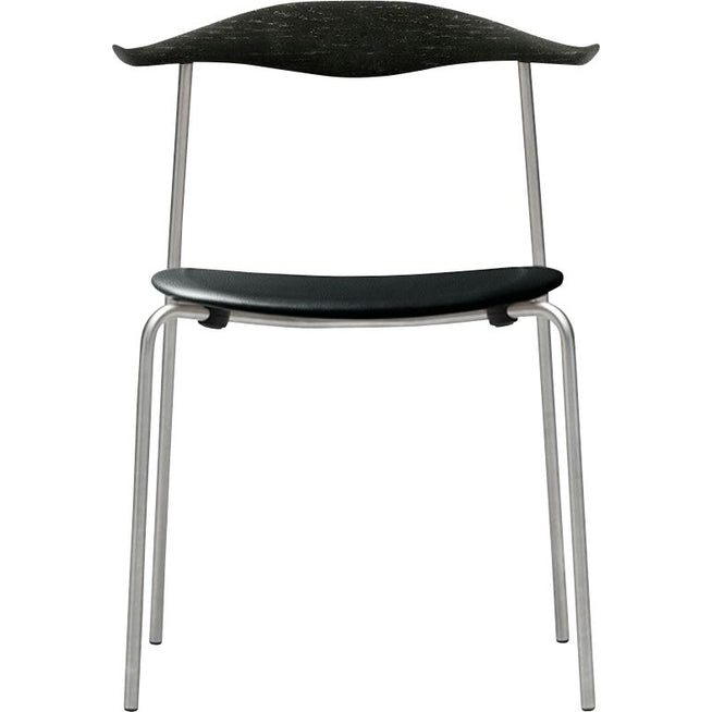 Photo of Carl Hansen - Ch88P - Upholstered seat, black lacquered oak, leather group A Loke - 7150, stainless steel legs - dining chairs - Hans J. Wegner - black - metal/wood