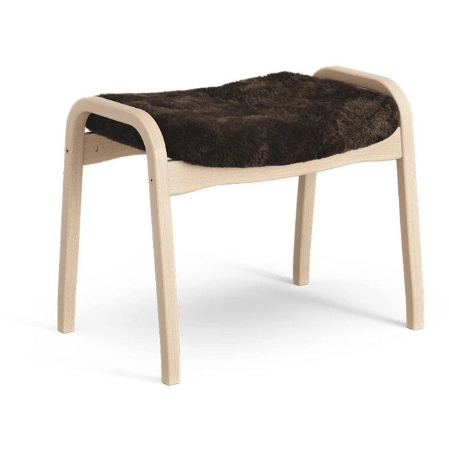 Photo of Lamino Footstool Sheepskin Espresso, Natural Lacquered Beech