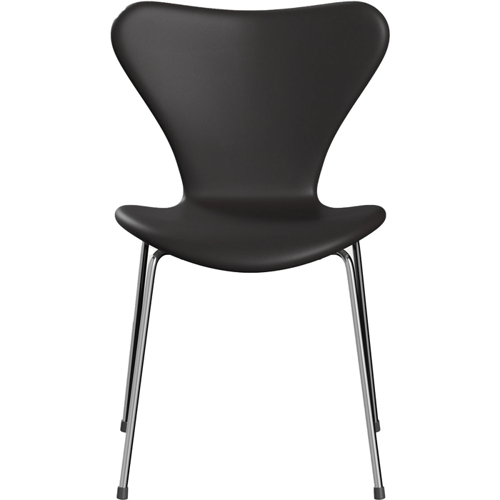 Photo of 3107 Sjuan - Fully upholstered, Leather, Soft Black Brown - Dining chairs - Arne Jacobsen - Brown - Leather/metal/wood