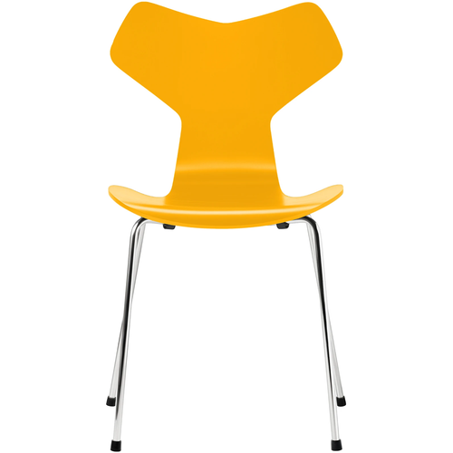 Photo of 3130 Grand Prix, Lacquered, True Yellow, Underframe Chrome Steel - Dining Chairs - Arne Jacobsen - Yellow - Metal/Wood