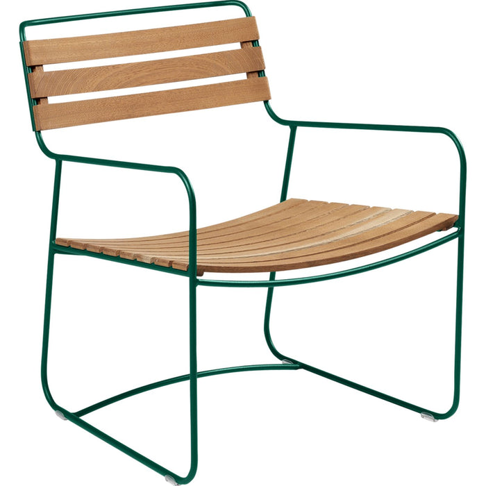Photo of Surprising Teak Low Armchair Cedar Green - Outdoor armchairs - Harald Guggenbichler - Metal/wood