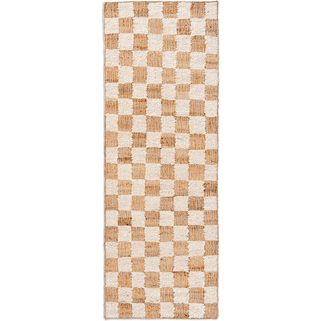 Photo of Check Wool Jute Gulvtæppe - Gulvtæppe - 70 X 180 - Off-white/natu - W70 X D1 X H180 Cm
