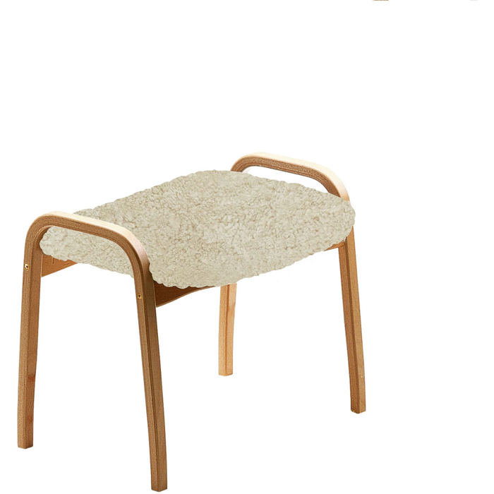 Photo of Lamino Stool, Oak, Sheepskin Moonlight - Footstools - Yngve Ekström - White - Wood/textile/wool