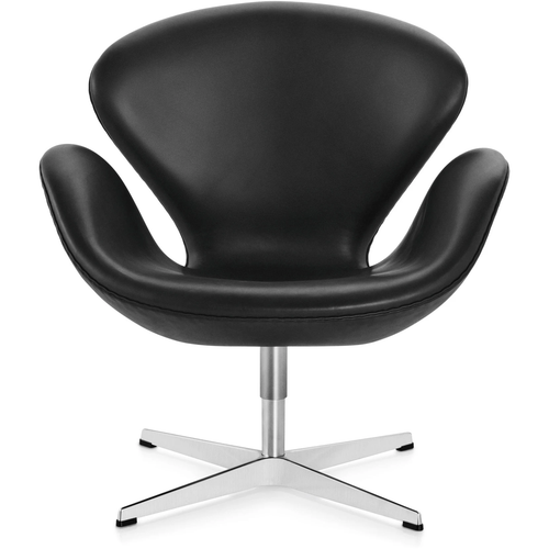 Photo of 3320 Swan, Leather, Aura Black - Swivel armchairs - Arne Jacobsen - Black - Metal/foam/wool