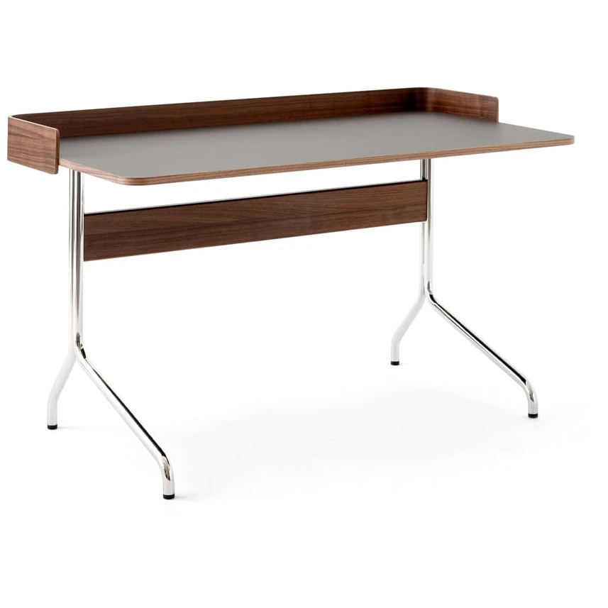 Pavilion Av17 Desk Iron Linoleum, Lacquered Walnut, Chrome Legs