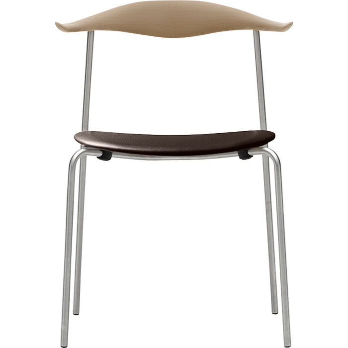 Photo of Carl Hansen - Ch88p - Upholstered seat, soaped oak, leather group B Thor - 306, stainless steel legs - dining chairs - Hans J. Wegner - brown - metal/wood