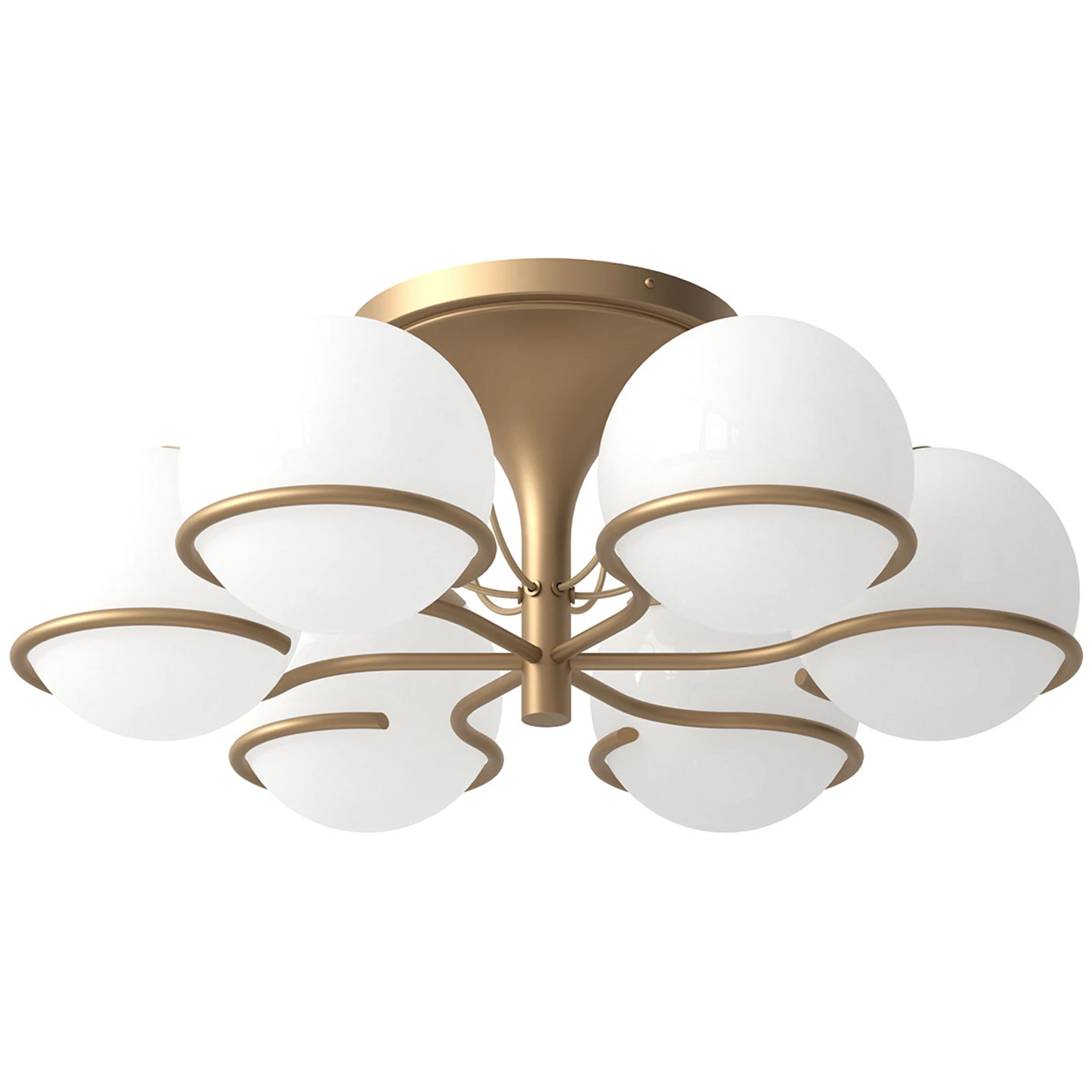 Model 2042/6, 6 Opaline Spheres (20cm Diameter), Champagne Mount - Ceiling - Gino Sarfatti - Guld,Vit