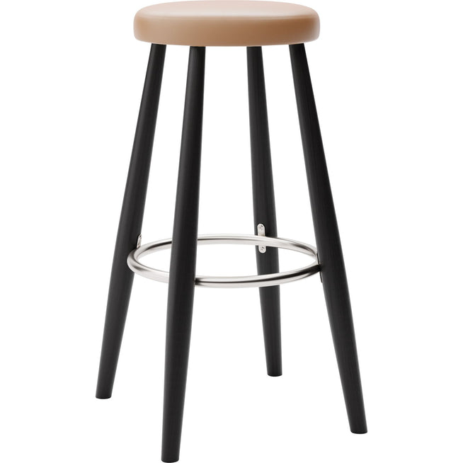 Photo of CH56 Bar Stool High - Leather | Black Lacquered Oak Stand