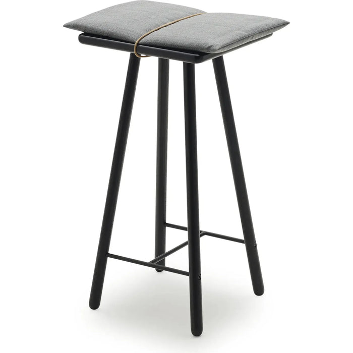 Photo of Georg Bar Stool Black Lacquered Seat Height 66 cm - Bar Stools - Leather/Wood/Wool