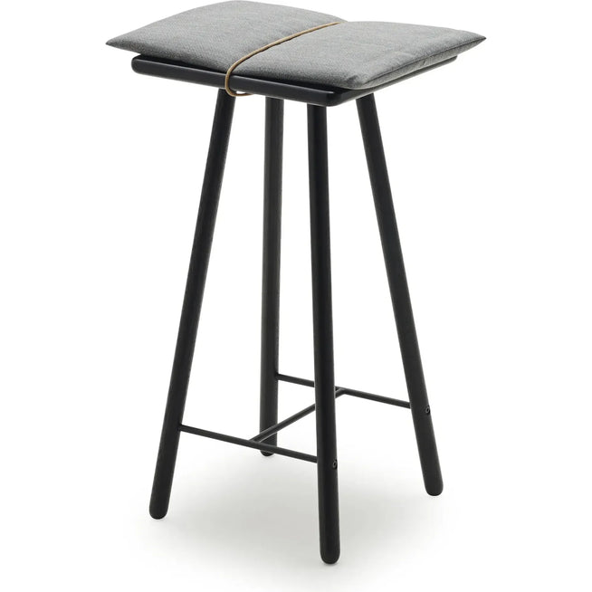 Photo of Georg Bar Stool Black Lacquered Seat Height 66 cm - Bar Stools - Leather/Wood/Wool