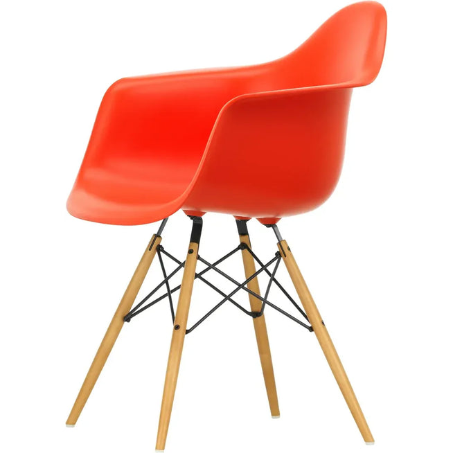 Photo of Eames Plastic Armchair DAW - 03 Poppy Red - Golden Maple - Dining Chairs - Metal/wood/plastic
