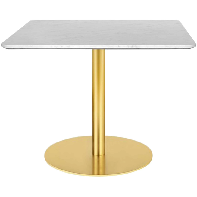 Photo of Gubi 1. Lounge Table, Width: 80 cm, Top: Marble - Nero Marquina, Base: Brass, Size: 80 x 80 cm, Top: Marble - Nero Marquina, Underframe: Brass - Small Table & Side Table - White - Glass/Metal