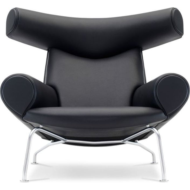 Photo of Wegner Ox Chair - Black Primo 88 Leather / Brushed Chrome
