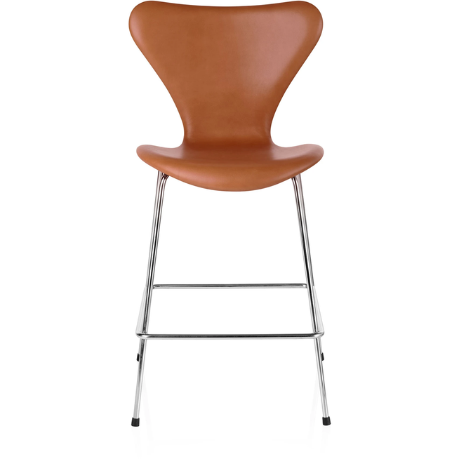 Photo of 3187 Sjuan Fully Upholstered Leather - Soft Cognac - Bar stools & Bar stools - Arne Jacobsen - Brown - Leather/metal/wood