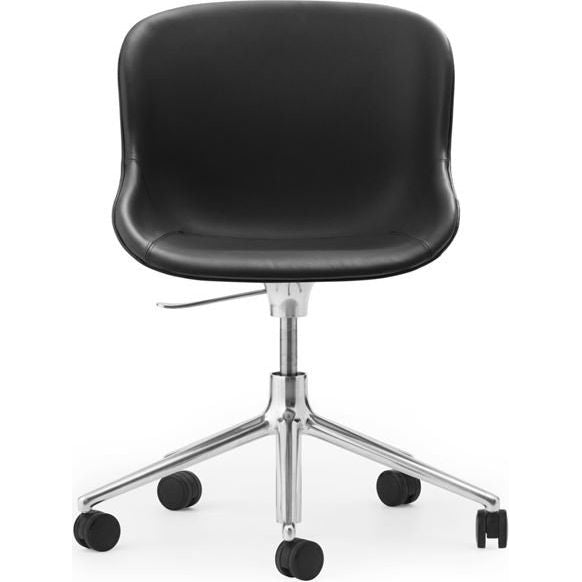 Photo of Hyg Swivel Chair with Height Adjustment Fully Upholstered Sh: 46 cm - Black Leather/Aluminium
