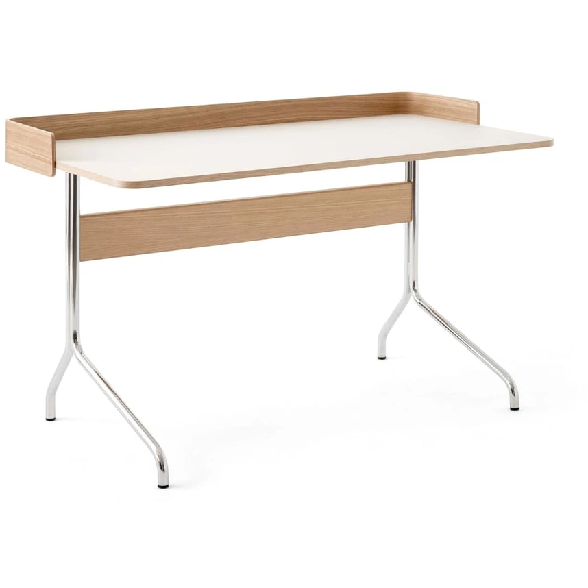 Pavilion Av17 Desk Mushroom Linoleum, Lacquered Oak, Chrome Legs