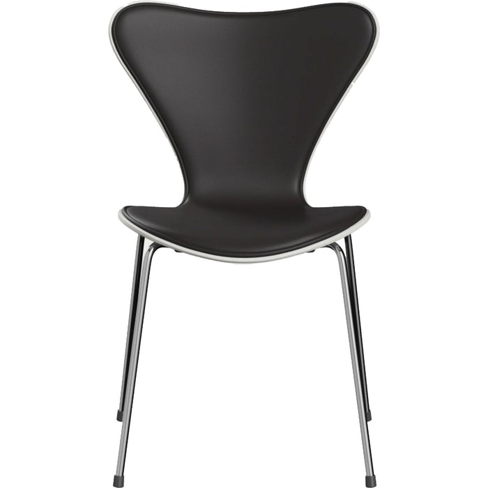 Photo of 3107 Sjuan - Front cover, White, Leather, Soft Black Brown - Dining chairs - Arne Jacobsen - Brown - Leather/metal/wood