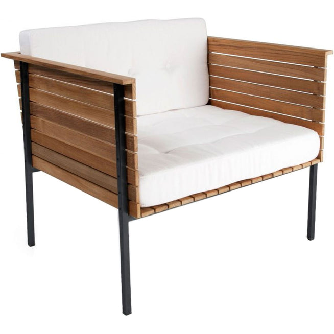 Photo of Häringe Lounge Chair, Black Stainless Steel, Teak Slats, Cushion Sooty Natte - Outdoor Armchairs - Joacim Wahlström,carl Jägnefeldt - Metal/wood/textile/synthetic