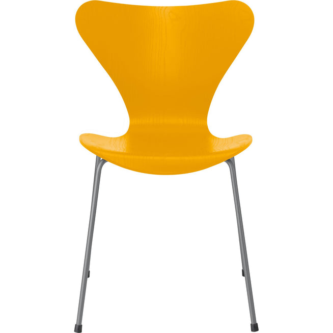 Photo of Sjuan 3107 True Yellow Coloured Ash/silver Grey - Dining chairs - Arne Jacobsen - Yellow - Metal/wood