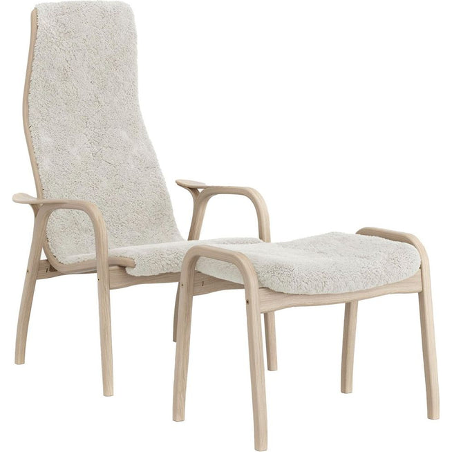 Photo of Lamino Armchair And Footstool White Pigmented Oak/sheep Skin Off White