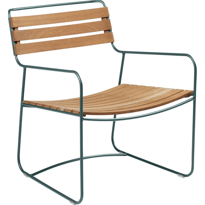 Photo of Surprising Teak Low Armchair Clay Grey - Outdoor armchairs - Harald Guggenbichler - Metal/wood