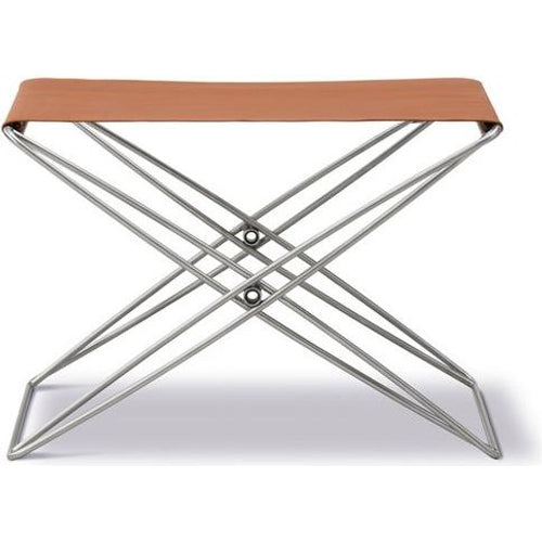 Photo of JG Folding Stool 6565 By Jørgen Gammelgaard - Max 95 Cognac / Brushed Stainless Steel - W60 X D46 X H40 Cm