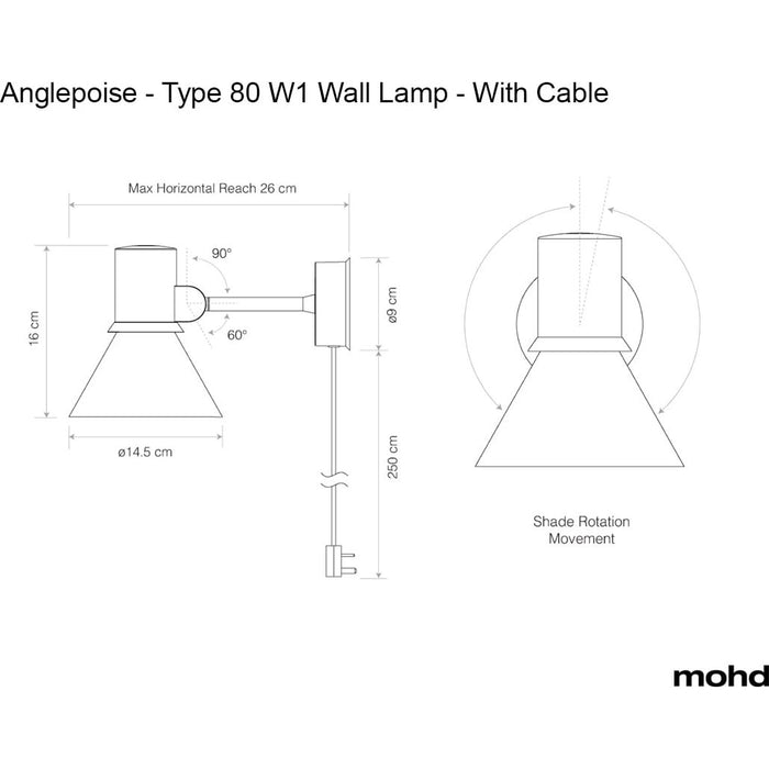 Photo of Type 80 Wall Light Matte Black, With Cable/plug, Incl. Led 6w Max 10w E27 600lm, 2700k Ip20 - Sänglampor - Sir Kenneth Grange - Svart