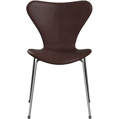 Photo of 3107 Sjuan - Fully upholstered, Leather, Embrace Chocolate - Dining chairs - Arne Jacobsen - Brown - Leather/metal/wood