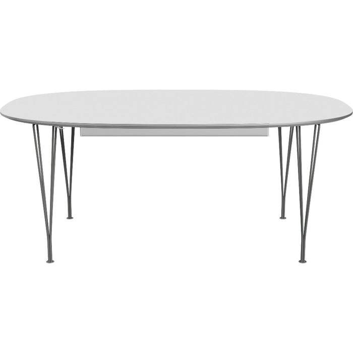 Photo of B620 Superellips Extendable, Laminate, White, Grey Powder Coating - Dining Table - Arne Jacobsen,Bruno Mathsson,piet Hein