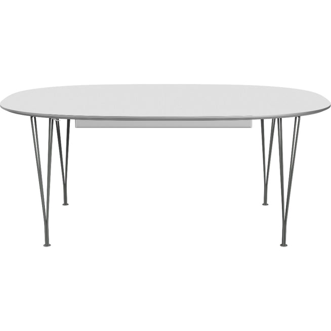 Photo of B620 Superellips Extendable, Laminate, White, Grey Powder Coating - Dining Table - Arne Jacobsen,Bruno Mathsson,piet Hein
