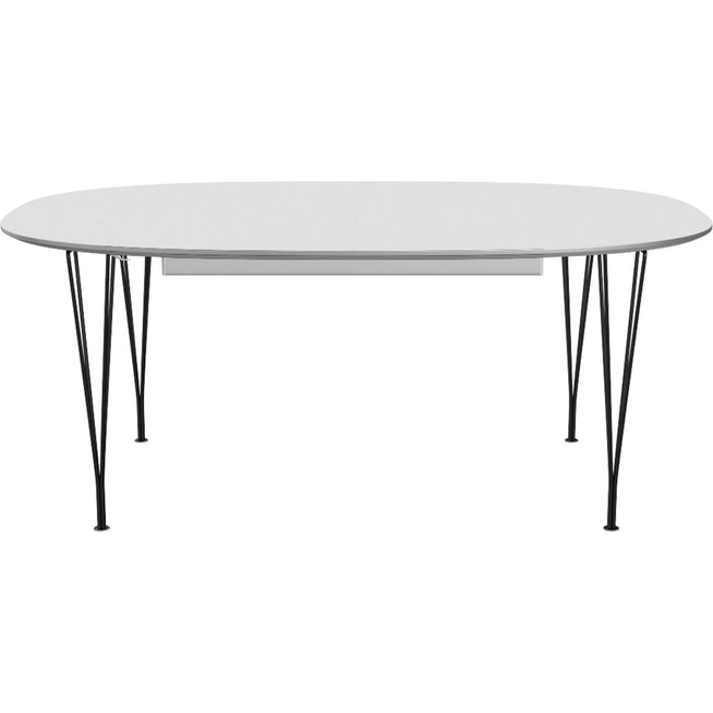 Photo of B619 Superellips Extendable, Laminate, White, Black Powder Coating - Dining Table - Arne Jacobsen,Bruno Mathsson,piet Hein