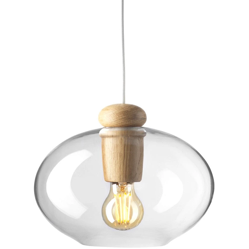 Hiti U2 Pendant - lacquered oak, clear glass / white cord