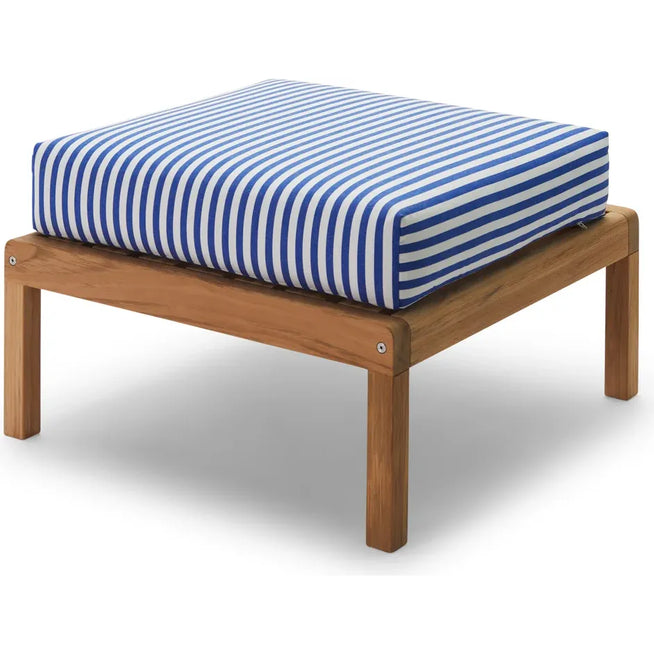 Photo of Virkelyst Pouf - Teak - Fossflakes Padding - Outdoor Textile / Sea Blue Stripe