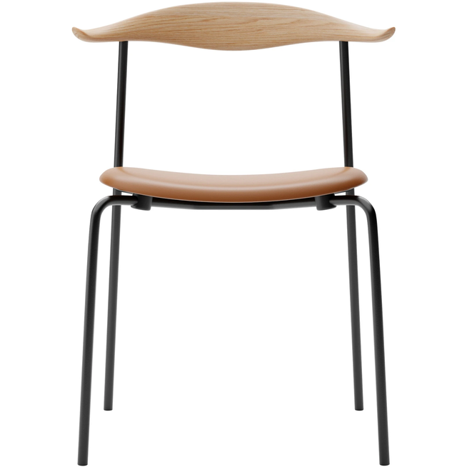Photo of Carl Hansen - Ch88p - Black Steel, Oak, Oiled, Leather Group B Thor - 307 - Dining Chairs - Hans J. Wegner - Brown - Leather/Wood