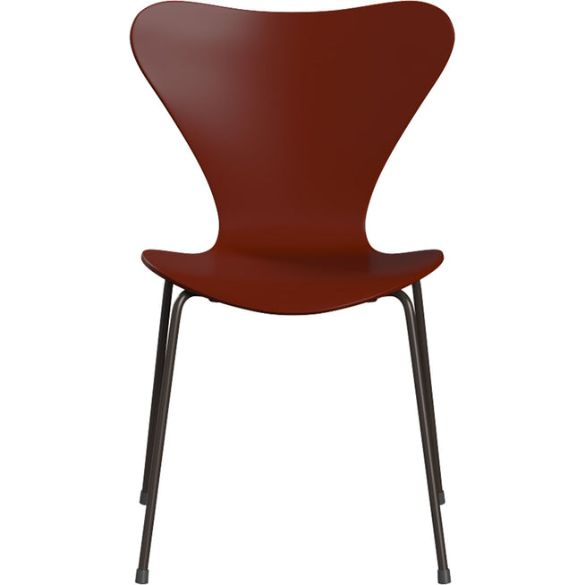 Photo of 3107 Seven, coloured box, Venetian Red, Underframe Brown Bronze - Dining chairs - Arne Jacobsen - Red - Metal/wood