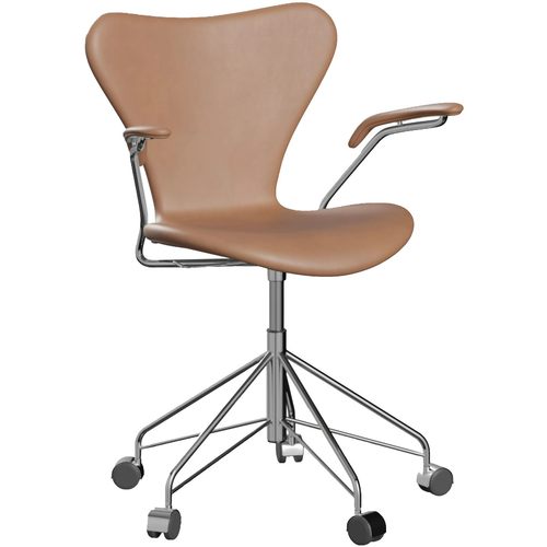 Photo of 3217 Sjuan - Upholstery, Leather, Rustic - Desk chairs - Arne Jacobsen - Beige