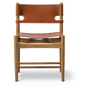 Photo of Den Spanske Stol 3237 By Børge Mogensen  - Spisebordsstol - Oiled Oak / Cognac Saddle Leather - W56 X D48 X H84,5 X Sh46 Cm