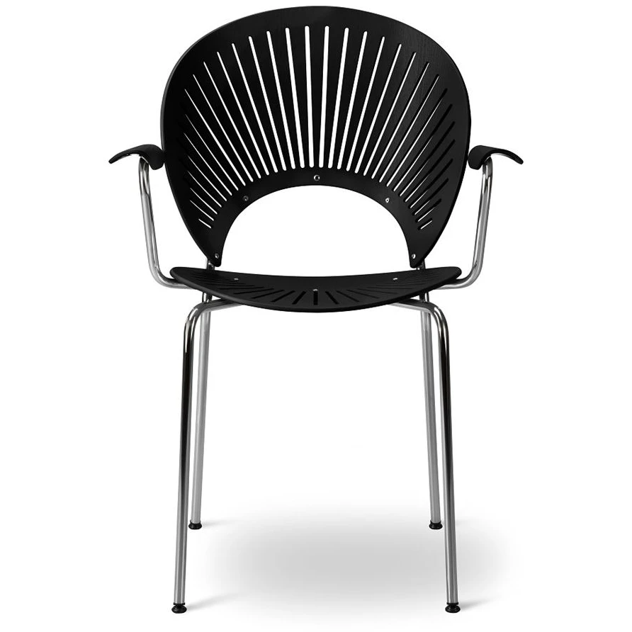 3397 Trinidad seat upholstered armchair Sh: 46.5 cm - lacquered oak with black primo leather/chrome