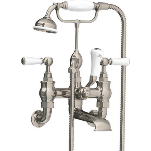 Photo of Classic Wall Mounted Bath Shower Mixer with White Levers