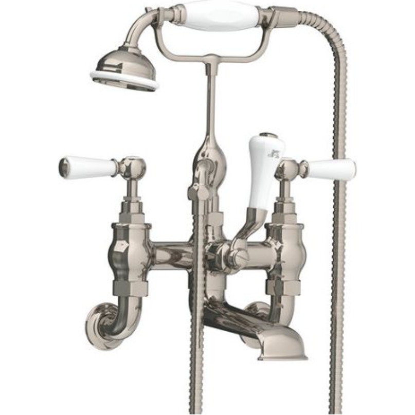 Classic Wall Mounted Bath Shower Mixer with White Levers