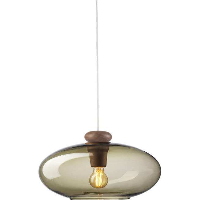 Photo of U3 Hiti Pendant with White Cord Ø: 40 cm - Walnut Natural/Smoked Glass