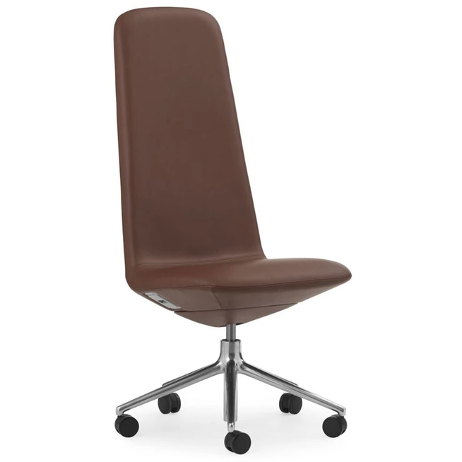 Photo of Off Chair Høj M. Hjul H: 124,8 Cm - Aluminium/ultra Leather Cognac
